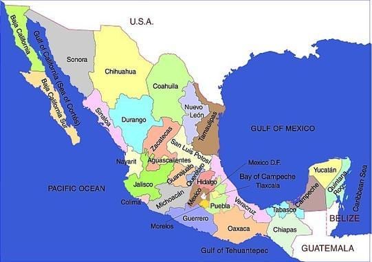 ਦੱਖਣੀ ਮੈਕਸੀਕੋ ਨਕਸ਼ਾ